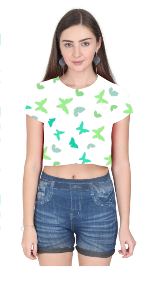 Trendy Women's All Over Printed White Butterfly Crop Top