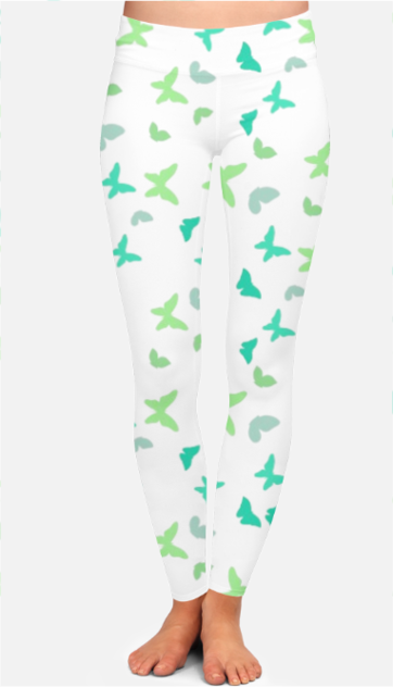 Female All Over Butterfly Printed High Waist White Leggings