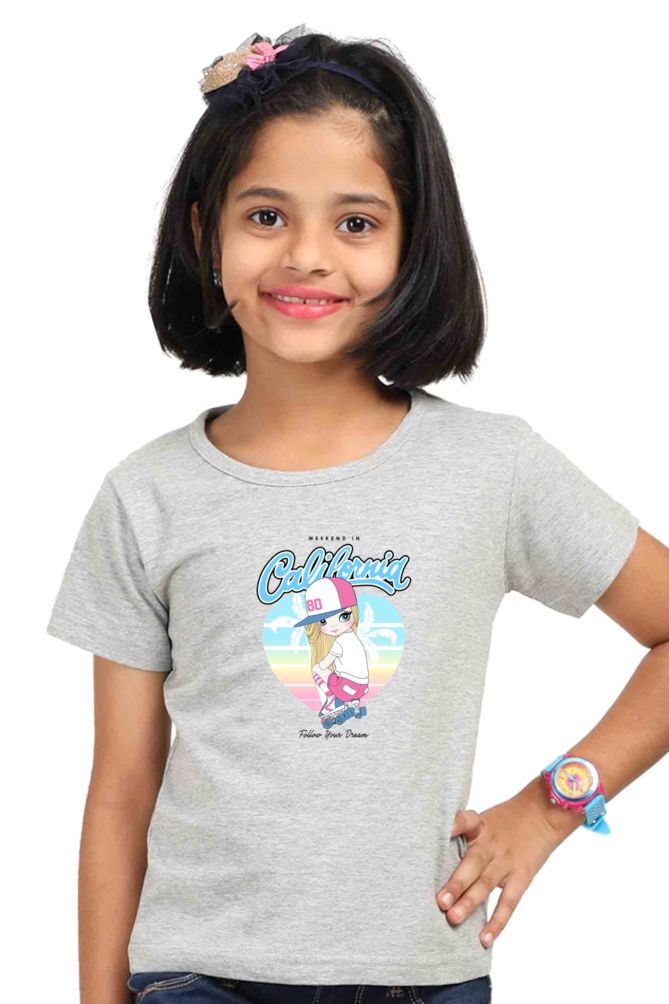 Girl's T-Shirts l Girl Kid's T-Shirts l Skating Girl Tshirt l Colorful Design T-Shirt l 180 GSM l 100% Cotton
