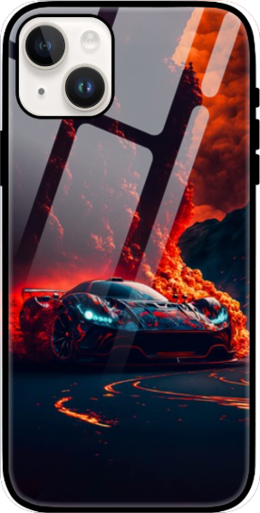 iPhone 14 - Premium Unisex iPhone Glass Case White l Racing Car iPhone 14 Case l Cool Case