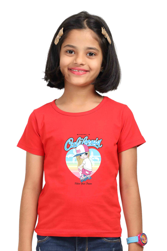 Girl's T-Shirts l Girl Kid's T-Shirts l Skating Girl Tshirt l Colorful Design T-Shirt l 180 GSM l 100% Cotton