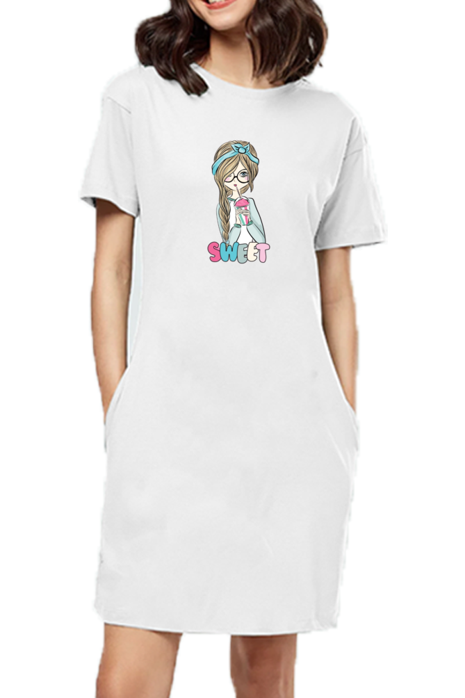 Female T-Shirt Long Dress With Pocket l Cute PrincessPrint