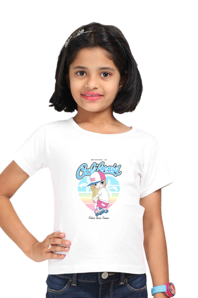 Girl's T-Shirts l Girl Kid's T-Shirts l Skating Girl Tshirt l Colorful Design T-Shirt l 180 GSM l 100% Cotton