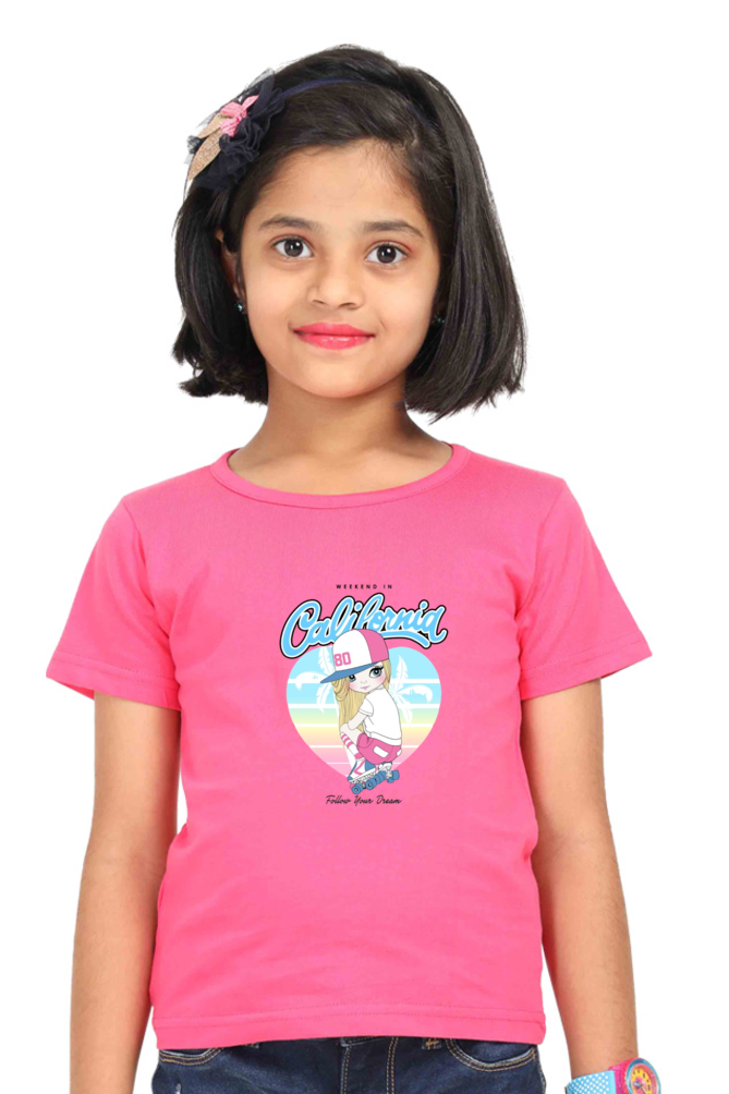 Girl's T-Shirts l Girl Kid's T-Shirts l Skating Girl Tshirt l Colorful Design T-Shirt l 180 GSM l 100% Cotton