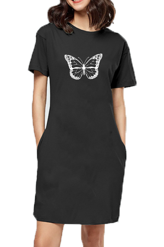 Female T-Shirt Long Dress With Pocket l Butterfly Printed Long Dress for Girl