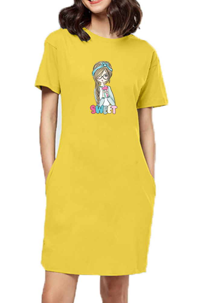 Female T-Shirt Long Dress With Pocket l Cute PrincessPrint